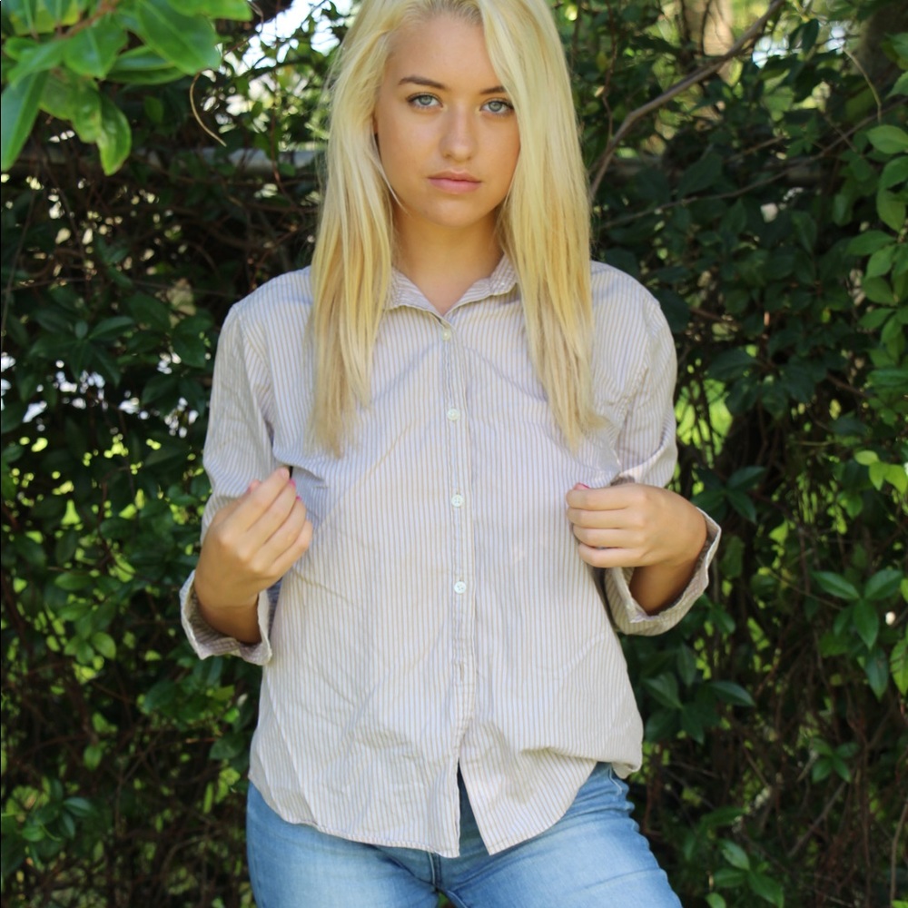 Striped khaki button down